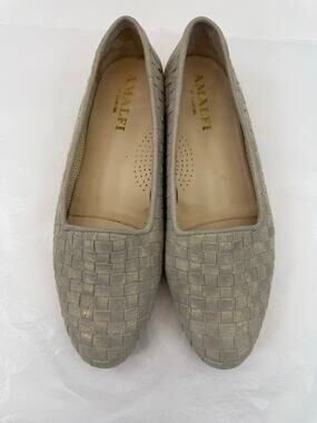 Amalfi by Rangoni Woven‎ Metallic Leather Flats Beige Gold Size 8B